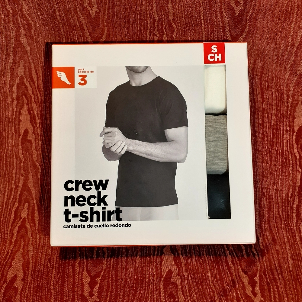 Men's 3 Pack Comfort Fit Crew Neck T-Shirts Size SC White/Gray/Black